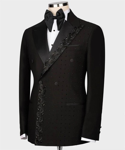 Trajes de hombre estrás pico solapa formal boda novios negocios conjunto de 2 piezas - Imagen 6 de 12