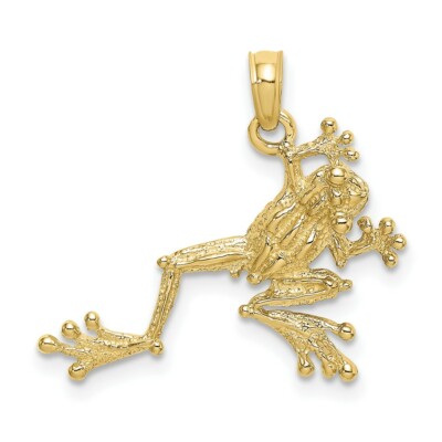 Echt 10kt Gelbgold 2-D strukturierter Frosch Charm