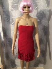 PINK BLOSSOM PARIS COTTON BLEND STRAPLESS RED POPPY MINI DRESS SIZE L
