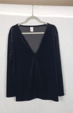 Eileen Fisher One Button Blouse Top M Black Velour Classic Minimalist Casual