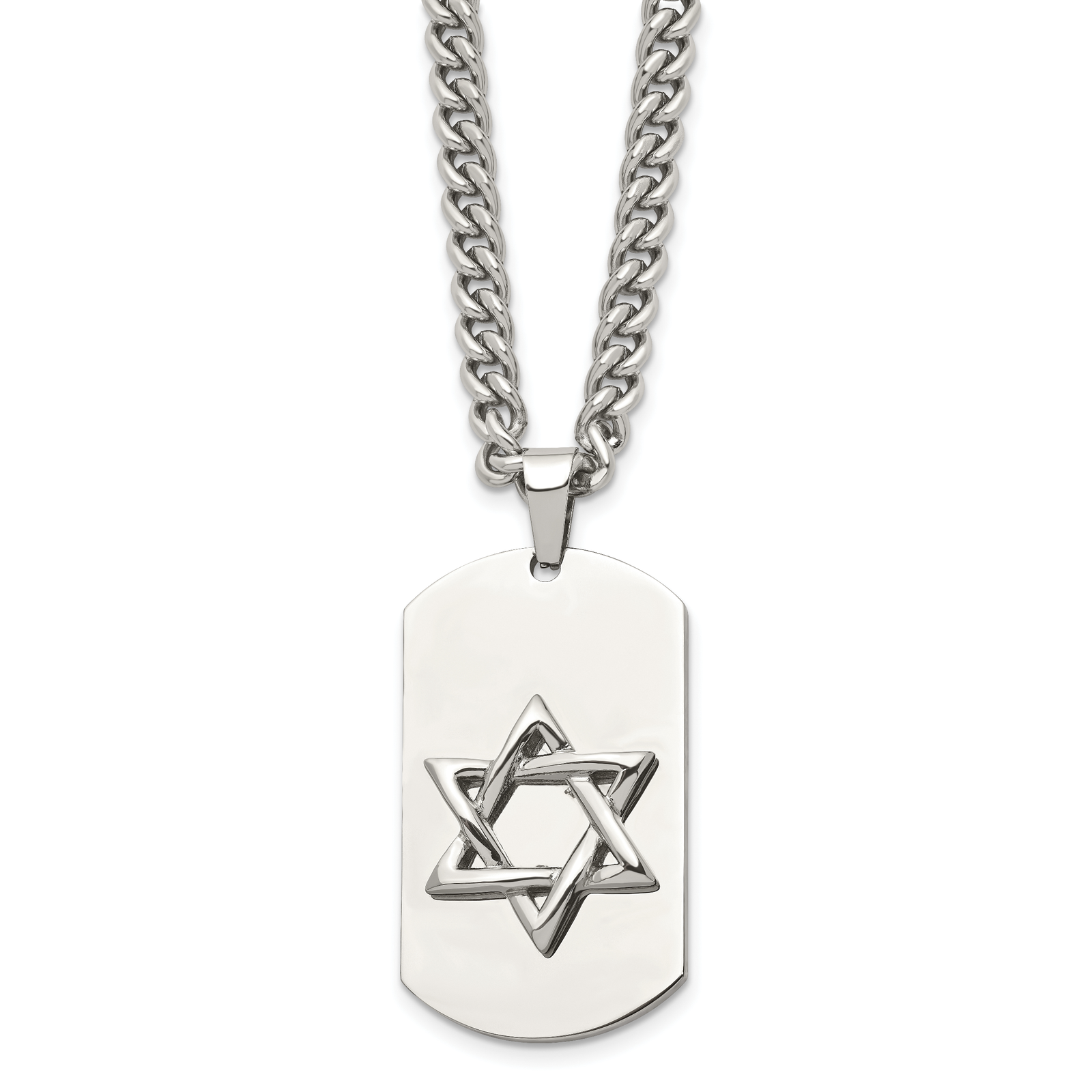 Chisel Stainless Steel Polished Star of David Dog Tag Curb Chain Necklace - 24
