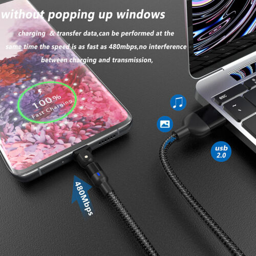 180° Rotate USB C Cable LED Type C 3A Fast Charging Data For Samsung S20 HUAWEI - Picture 8 of 15