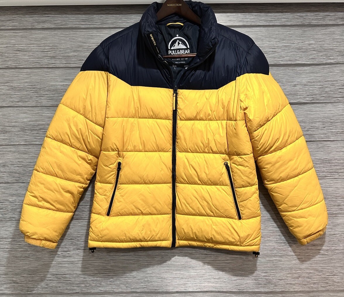 Pull and Bear Men Large Puffer Jacket Yellow Black