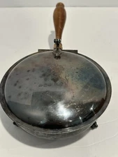Vtg Sheffield Silver-plated Footed Silent Butler Crumb Catcher W/Wooden Handle