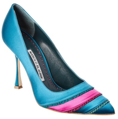 $840 NEW Manolo Blahnik BIBIEDA 105 BB Pumps Satin Teal Pink Shoes