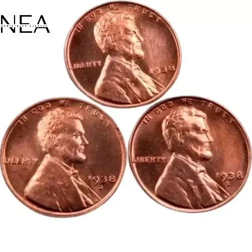 1938+1938-D+1938-S Lincoln Wheat Penny Cent Lot ~ Gem BU (red) ~ 3 Coins Set