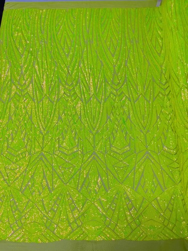 Geometric Sequins Fabric - Lime Green Geometric Design 4 Way Stretch By Yard - Picture 4 of 6