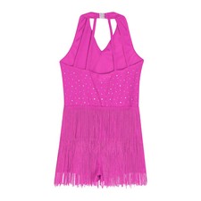 Kids Girls Jumpsuit Fringe Dancewear Tango Leotard Sleeveless Rumba V-neck Jazz