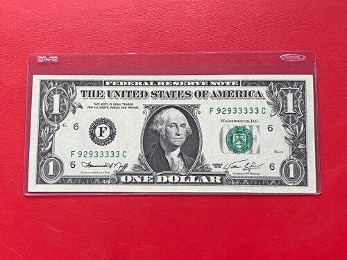 1974 $1 Dollar Fancy Serial Number Lucky 33333-5 In A Row (ATLANTA F ) UNC - Picture 2 of 3