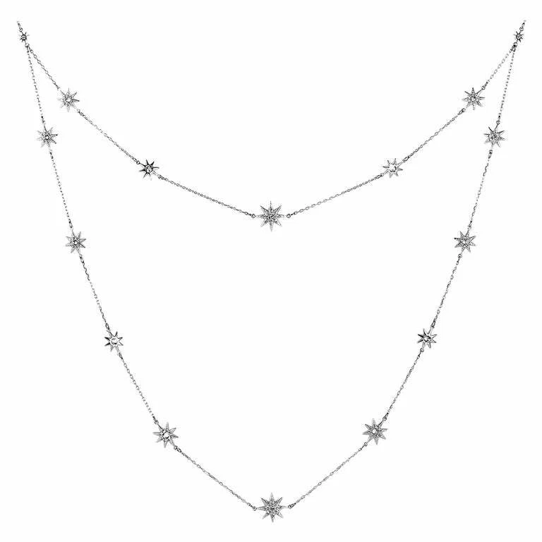 Simulated CZ Awesome Star Shape Tiny Pendant Women's Necklace In 935 Silver - Image 3 of 4