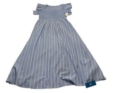 Women  s Cupshe Blue Striped Smocked Ruffled A-Line Maxi Summer Dress Size Large