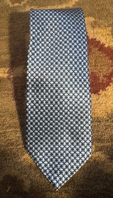 LUXURY ZILLI Men's 100% Silk Tie Made Italy Gold Tag Blue Geometric
