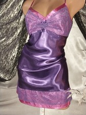 VTG SATIN SHINY PURPLE LACY BABYDOLL NOS M LINGERIE NIGHTGOWN LUX