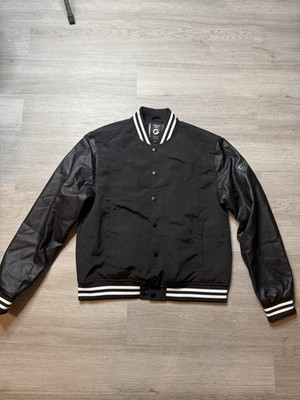 Fried Denim Black Varsity Jacket Button Striped Ribbing Snap Pockets XL Men