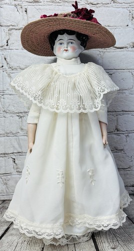 Antique China Head Doll 19” Leather Body Jointed Bisque Arms Cloth Feet READ - Picture 1 of 12