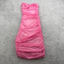 Norma Kamali Dress Womens Small Hot Pink Ruched Sweetheart Strapless Above Knee 