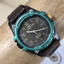 Vtg Timex Expedition Men Sport Indiglo Leather Quartz Analog 35mm Watch 7 3/4"