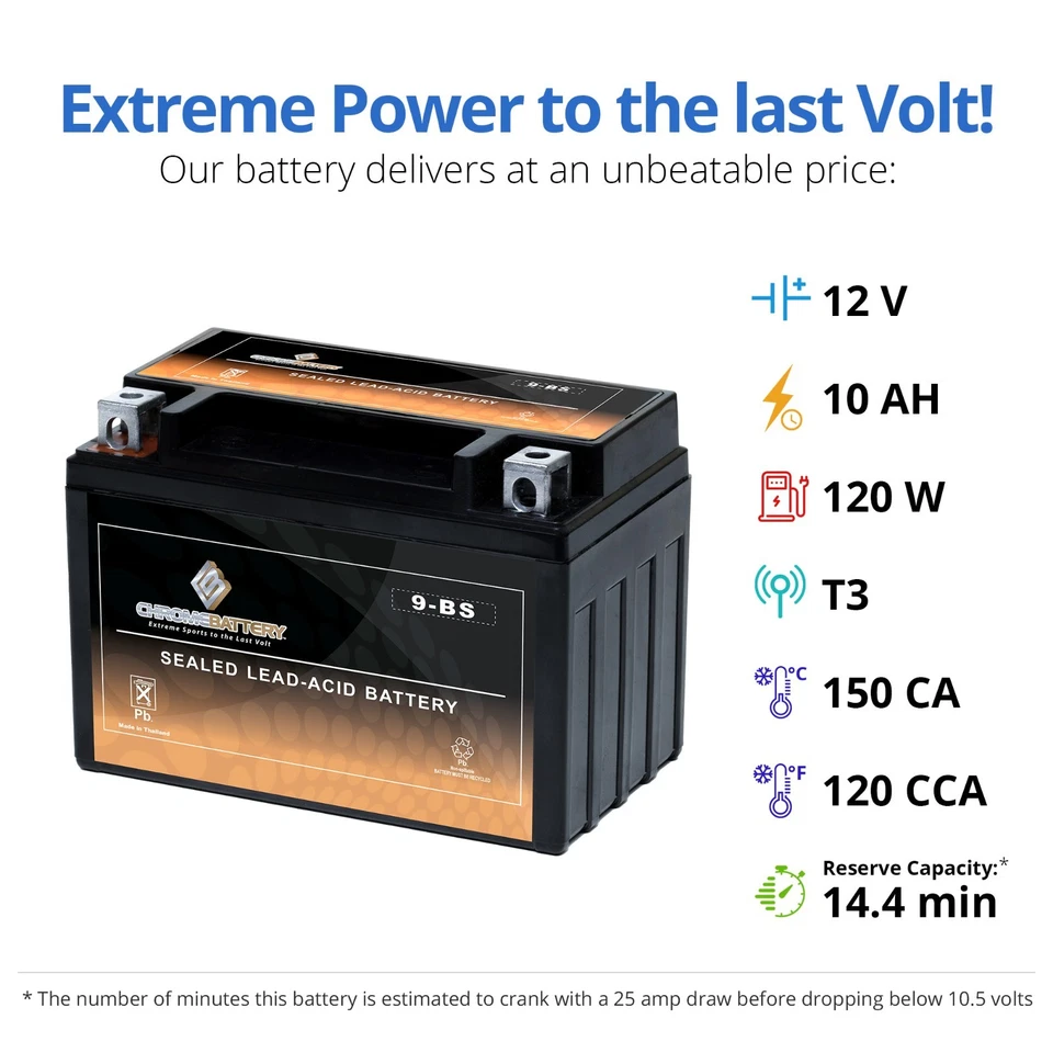 Batería AGM cromada YTX9-BS de alto rendimiento sellada sin mantenimiento para motocicleta Foto 3 de 4