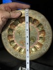 Vintage Brass Plate with Peacocks Design 7 3/4" Dia. Hang on wall green red gold — photo 9