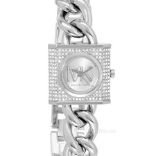 Michael Kors Womens Pave Crystal Lock Watch, Silver Stainless Steel Chain Band