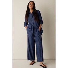Eileen Fisher Organic Cotton Denim Wide Leg Ankle Pants Dark Indigo Petite Small
