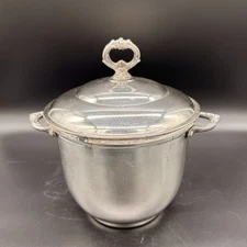 Vintage MCM Silver Plate Ice Bucket with Lid and Ceramic Insulating Liner