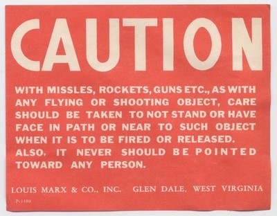 LOUIS MARX Original CAUTION Printed Message P-1500  Included in Playsets, 1960s