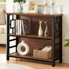 Book Shelf, 3 Tier Deep Bookshelf with Storage, Engineered Wood and Metal She...