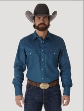 Wrangler Men's Authentic Cowboy Cut Work Western Long Sleeve Shirt Dark Teal New