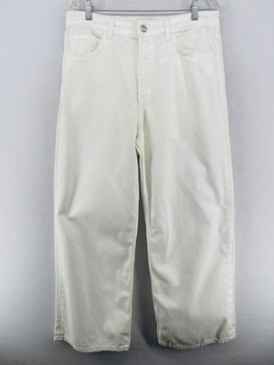 ZARA Jeans Womens 10 KAIA GERBER Coated Baggy Wide Leg Denim Cotton Blend White
