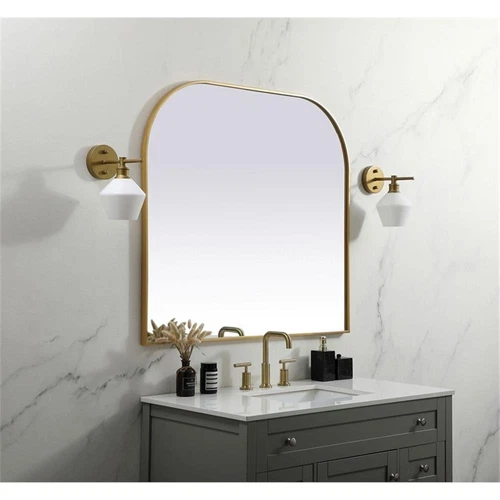 Elegant Decor Blaire 40x38" Arch Modern MDF Wood/Iron Mirror in Brass - Picture 9 of 9