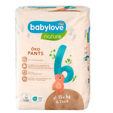 4x 16 = 64 Stück Babylove nature Öko Pants Größe 6 XL 15 kg Windeln Hypoallergen