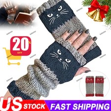 Women's Fingerless Gloves-Cat Embroidery Knitted ,Winter Warming,Fashion,Casual