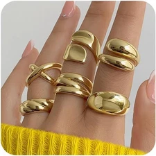 Chunky Gold Rings for Women Non Tarnish, 18K Gold Plated Stackable Thumb