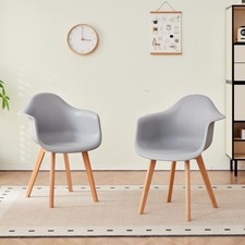 Set di 2 Sedie da pranzo Moderna Poltrone con gambe in massello di faggio Grigio