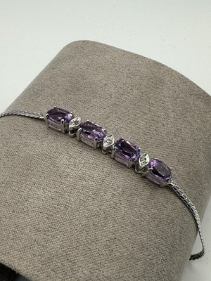 Rhodium Sterlingsilber Amethyst & Diamant Armband 7,8 Zoll