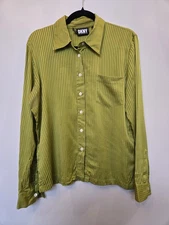 Vintage Donna Karan Silk Blouse Shirt Womens Sz 10 Chartreuse Green Whimsy