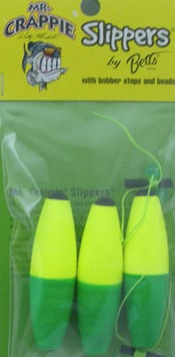 Betts M2B-SF-3YG 2-1/2'' Unweighted Crappie Slippers Spinning Float 3CT