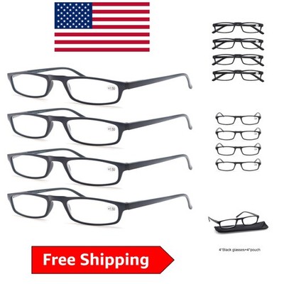 4 Pairs Stylish Black Reading Glasses +1.5 Diopter with Spring Hinge Comfort