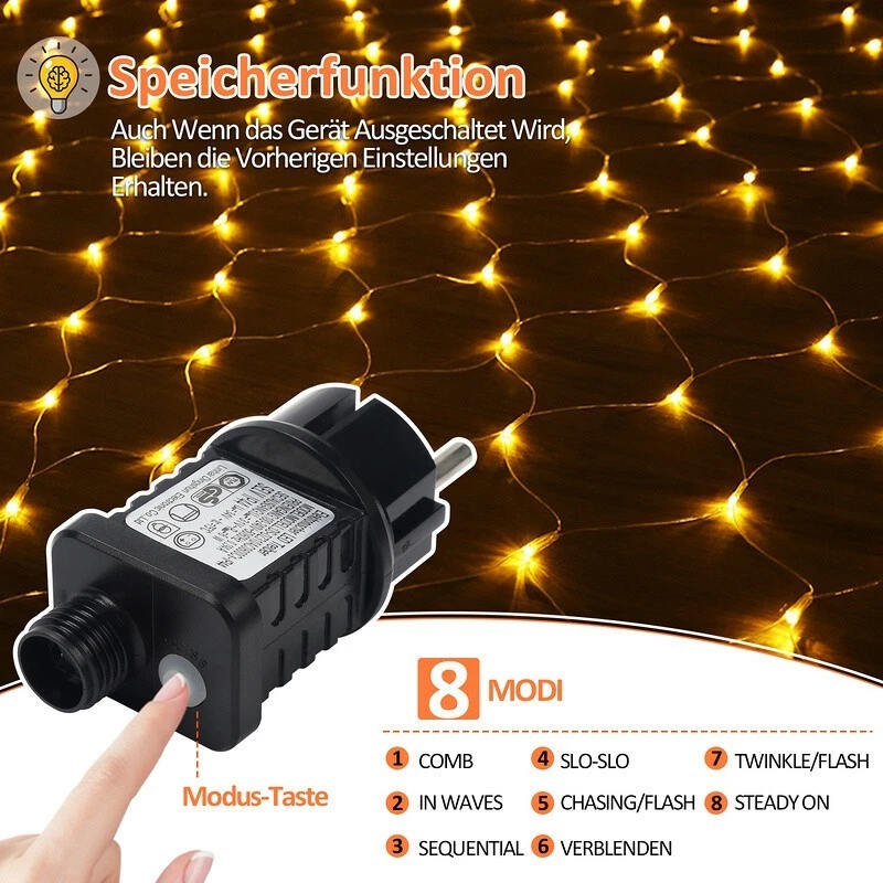 RGB LED Lichternetz Lichtervorhang Außen Wasserdicht Party Weihnachtsdeko 8 Modi - Bild 4 von 4