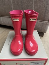 Image of NEW HUNTER ORIGINAL KIDS FIRST GLOSS BRIGHT PINK WELLIES, SIZE 9/27