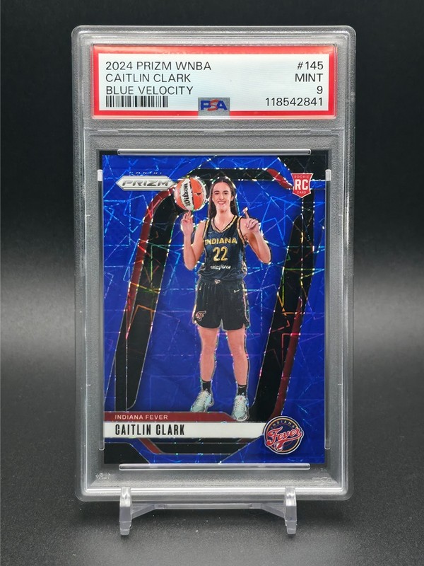 Caitlin CLARK 2024 Panini WNBA Prizm 145 BLUE VELOCITY RC PSA 9 Indiana Fever!