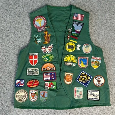 Vtg 70s Patch Vest NCHA Stop Littering Rocky Mountain Deadwood Grand Tetons 40+