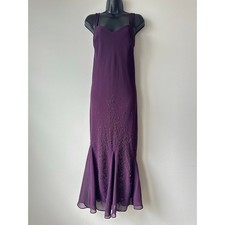 Vintage Y2K Plum Purple Beaded Midi Dress Sheer Hem Formal Prom 90s 00s Size XL