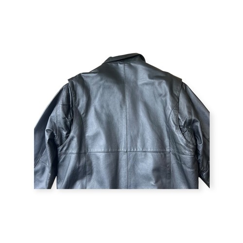 Vintage Black Leather Bomber Biker Jacket Size Large Bhs collared mens - Picture 12 of 15