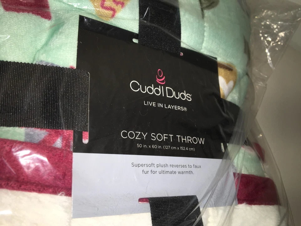 CUDDL DUDS ACOGEDOR SUAVE REVERSIBLE IMITACIÓN PIEL TIRO 50"X60" PATRÓN NAVIDAD (NUEVO EN CAJA) Foto 3 de 4