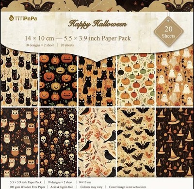20pc Fun Halloween Scrapbook Paper-  Journal, DIY Crafts & Cards- 5x4 Sheets