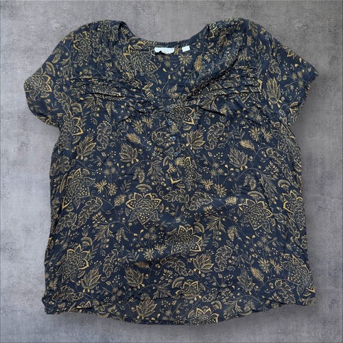 Fat Face Paisleymuster Kurzarm Top Größe 18 schwarz und braun Baumwollmischung