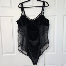 Torrid 4 Black Velvet Lace Mesh Bodysuit Underwire Swiss Dot Lingerie Teddy