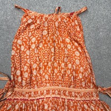 Free People Dress Womens Large Orange Geometric Halter Fit & Flare Sundress